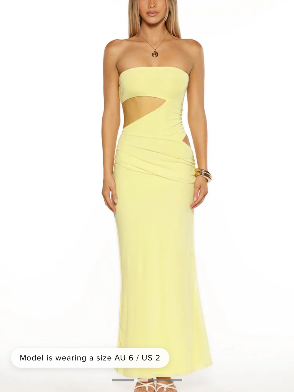 ORGANE beginning, boutique xela Strapless Cutout Maxi Dress in Pale Yellow
